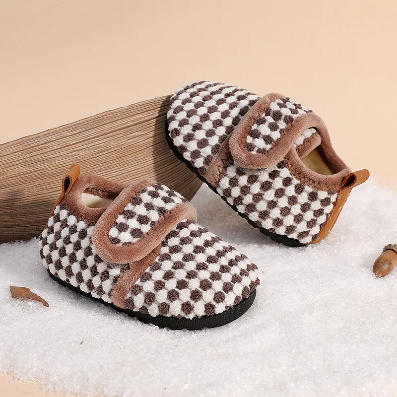 Children's Cotton Shoes Indoor Soft Sole Anti Slip Home Slippers for Boys Girls Lightweight Fur Slippers Plush Warm Floor Shoes