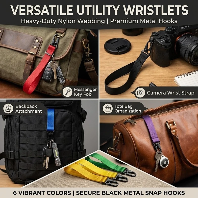 Climbing Carabiner Lanyard Nylon Webbing Wristlet Hiking Backpack Keychain Heavy Duty Key Strap Outdoor Survival Gear Combo Set