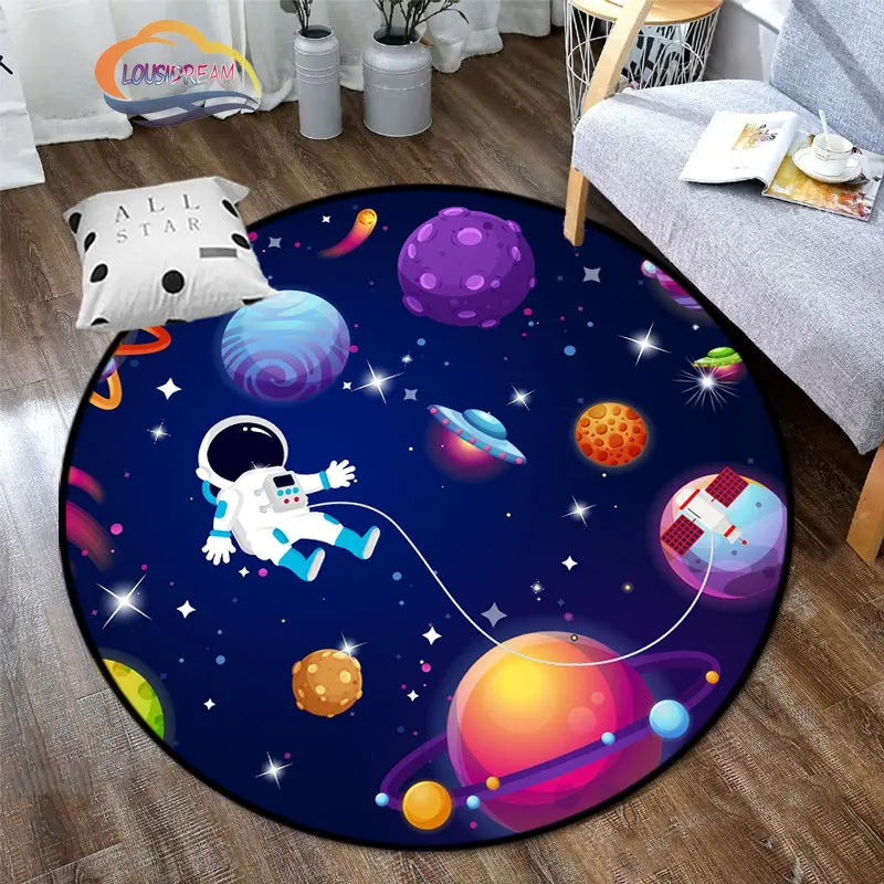 Space Universe Vector Ufo and Many Planets In Galaxy Round Bedroom Floor Mat Cosmos  solar system pattern Decoration Carpets