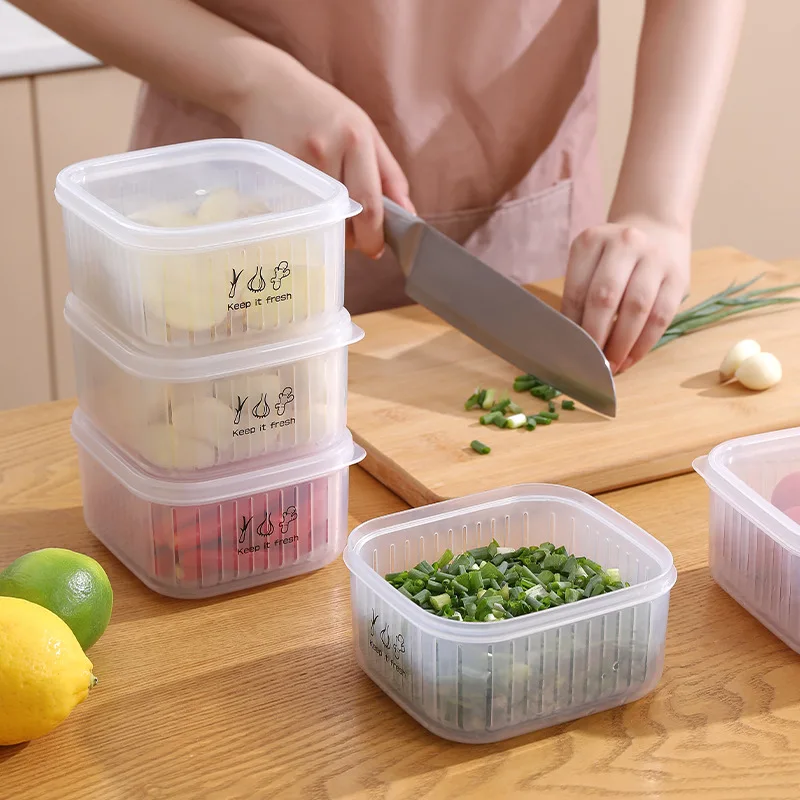 

Vegetable Fruit Fresh-Keeping Storage Box With Drain Layer Kitchen Double-Layer Cold-Resistant Heat-Resistant Storage Box Tools