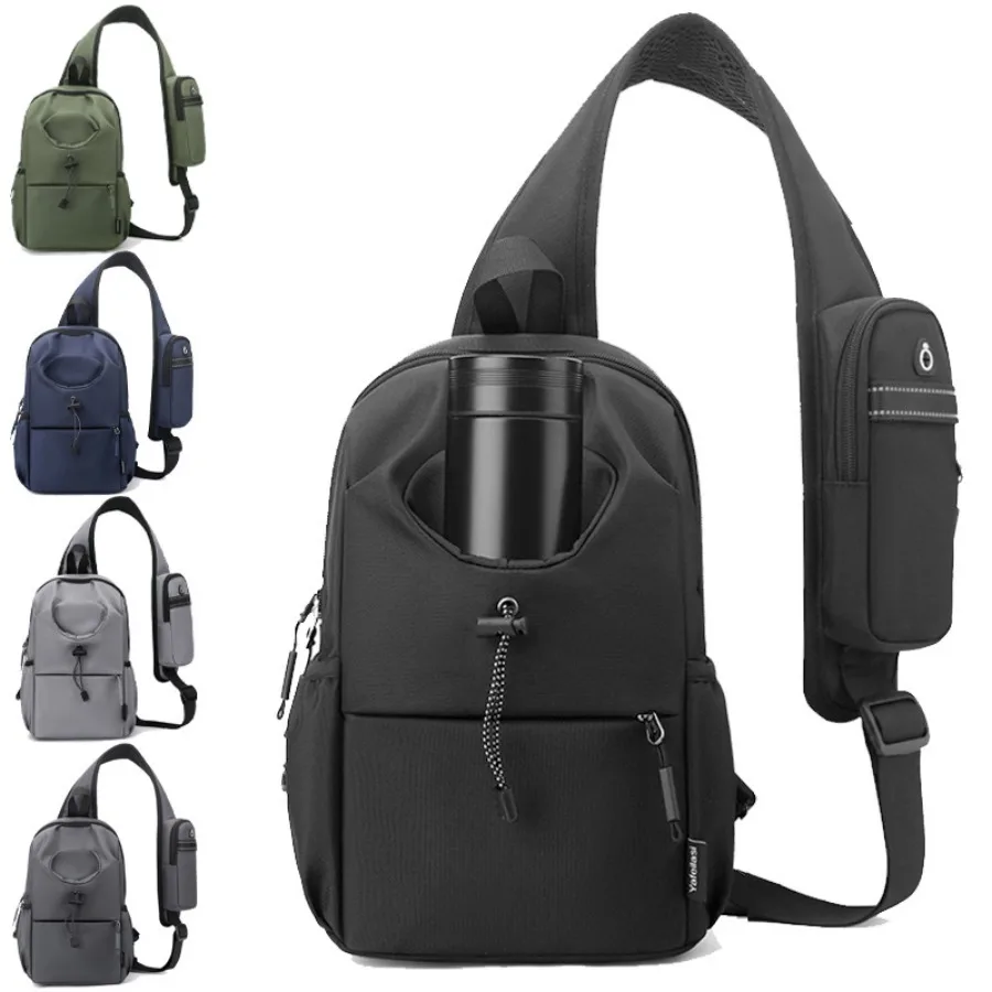 

【Spot goods】Men's backpack Oxford cloth water cup bag waterproof single shoulder chest bag large-capacity commuting oblique spa