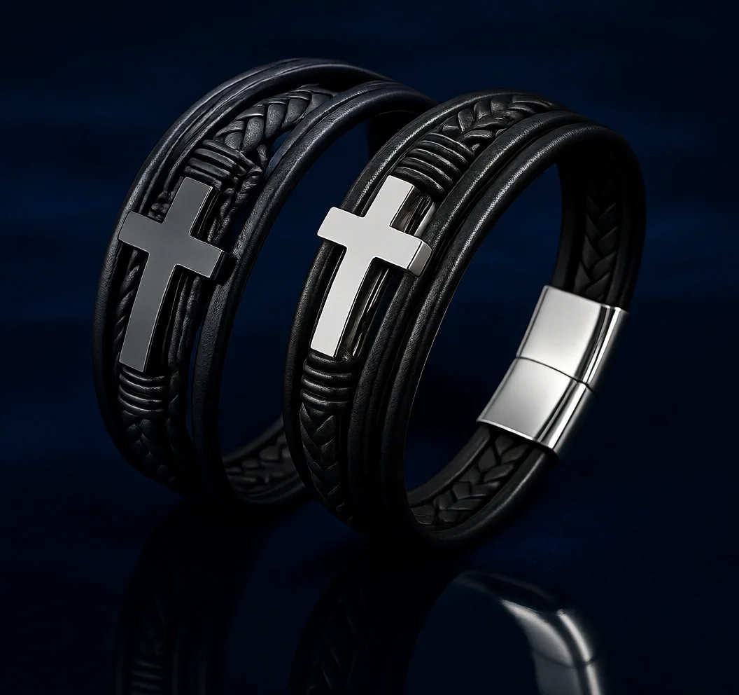 

Многослойный плетеный кожаный браслет для мужчин с магнитной застежкой, религиозный подарок