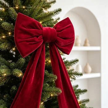 Large Red Velvet Bow Christmas Tree Topper, Velvet Texture Bow Suitable for Christmas…