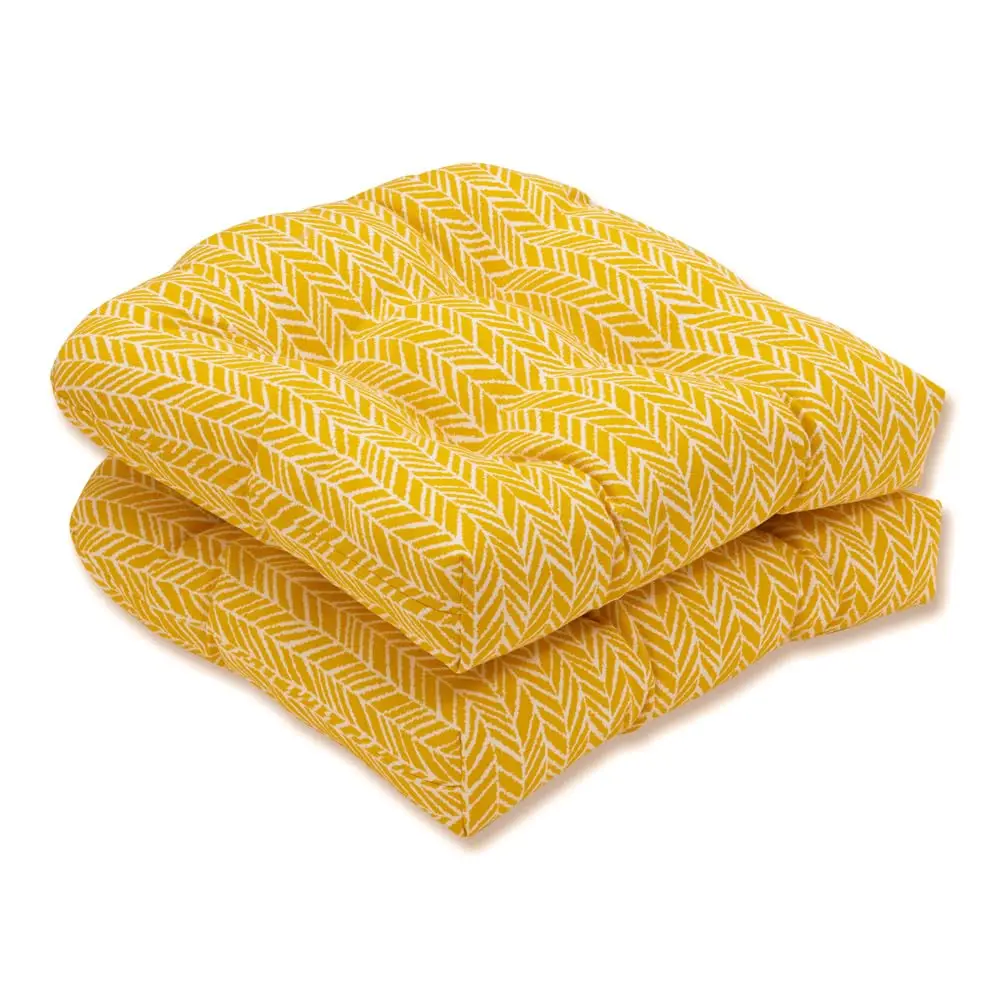 

610238 Outdoor/Indoor Herringbone Egg Yolk Tufted Seat Cushions (Round Back), 19"" X 19"", Yellow, 2 Pack