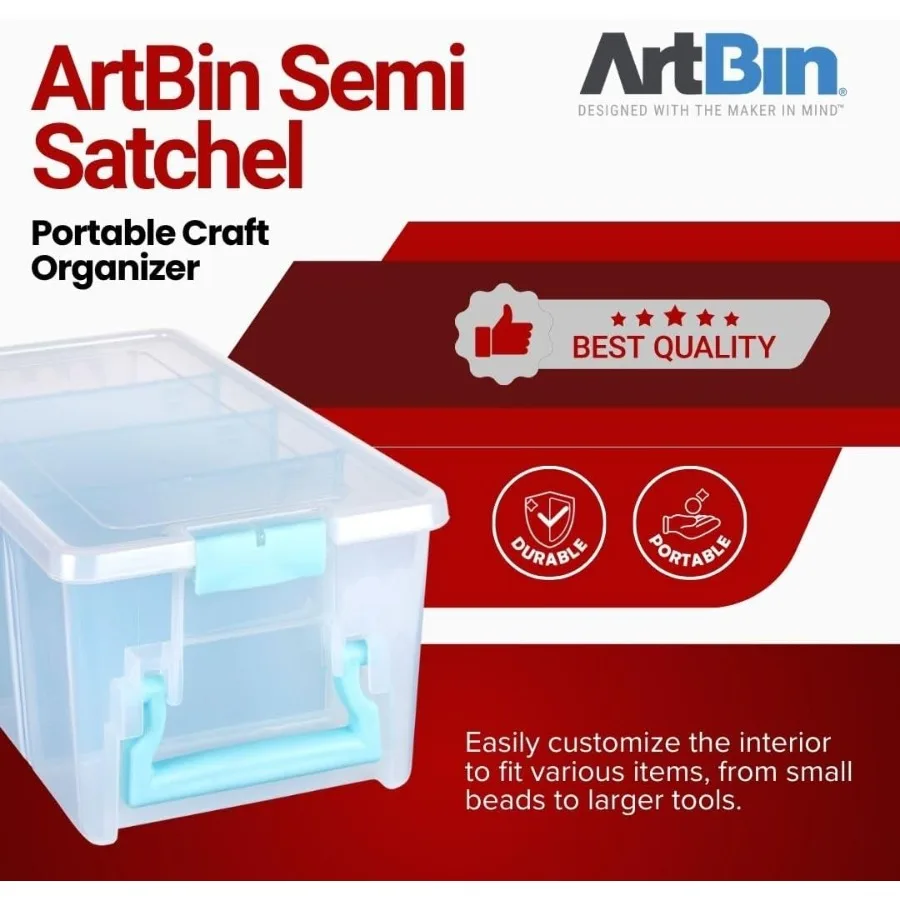 ArtBin 6925AA Semi Satchel com divisórias removíveis Organizador portátil de artesanato de arte com alça [1] Estojo de armazenamento de plástico transparente com