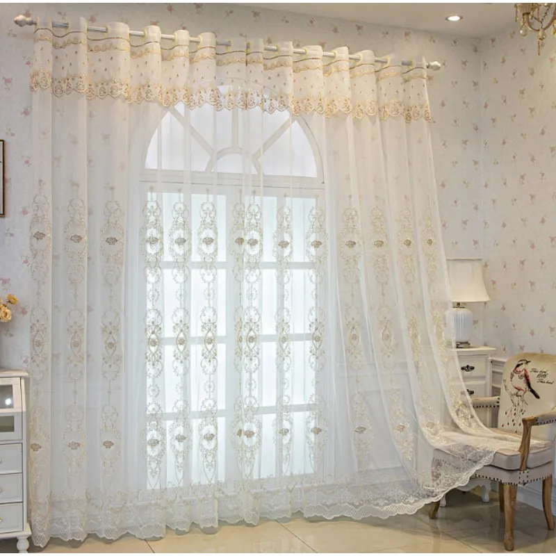 Modern High-end Luxury Three-dimensional Embroidery European Style Embroidery Yarn Living Room Bedroom Balcony Curtains