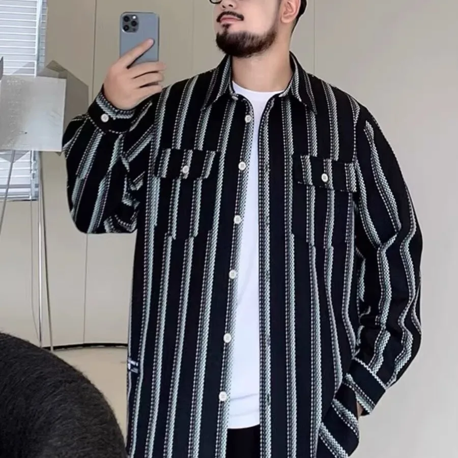 

plus Size Autumn Winter Jaet Men's Loose Fit Long Sve irt Casual Clothes for Heavy People Faionable And Trendy