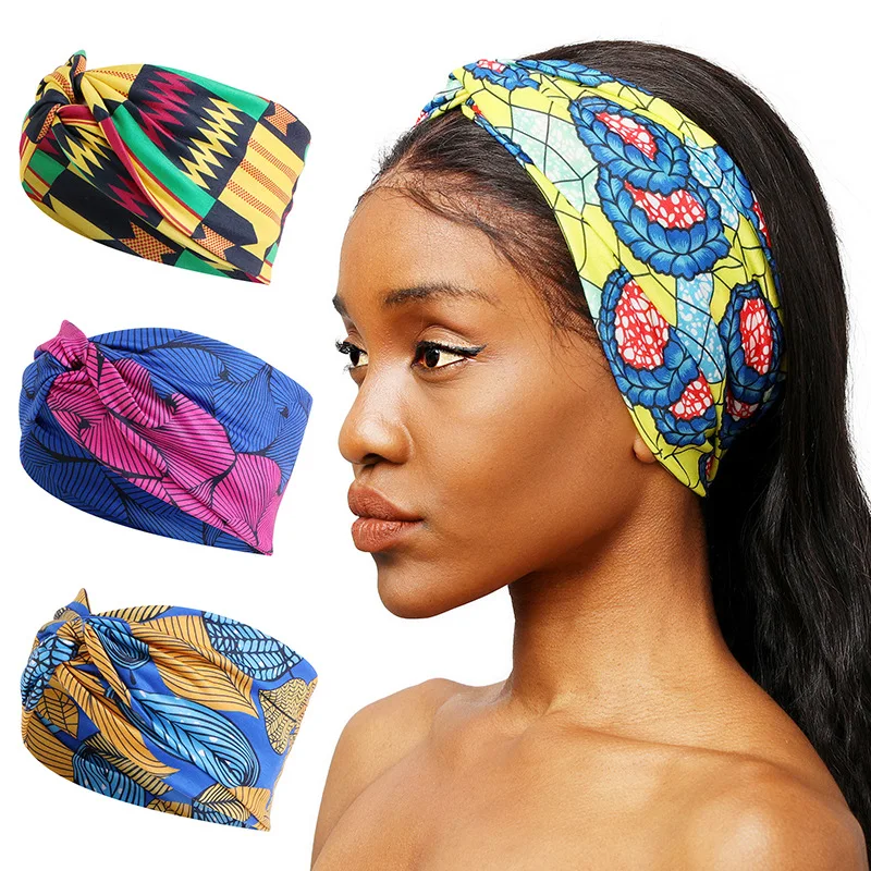 New Women African Pattern Print Wide Stretch Headbands Headwrap Turban Twist Style Hair Bandanas Head Wrap Elastic Headwear