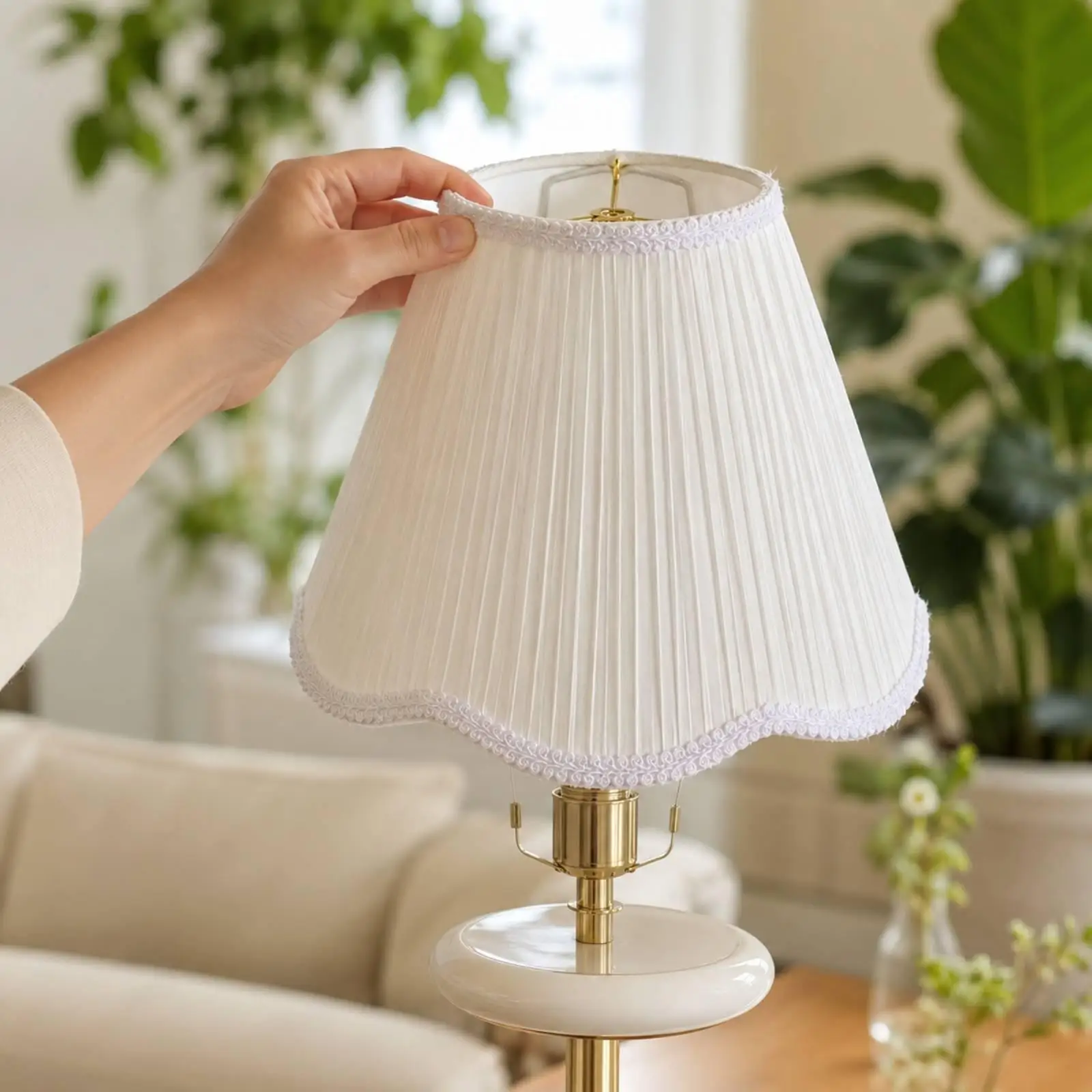 Foldable Textile Lampshade Space-Saving Pleated Tapered Lamp Shade Lampshade with Metal Support Frame Decorative