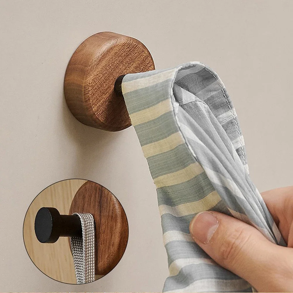 Bathroom Wall Hook New Simple Self-adhesive Solid Wood Hook Walnut Hanging Hanger Bedroom Coat Storage Rack Home Towel Key Decor