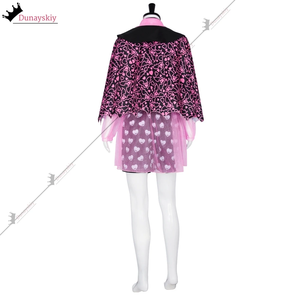 Anime Movie Monster Cosplay Dress High Girl Draculaura Costume Lolita Cos Parrucca rosa nera fai da te Halloween Gioco di ruolo vestito per le donne