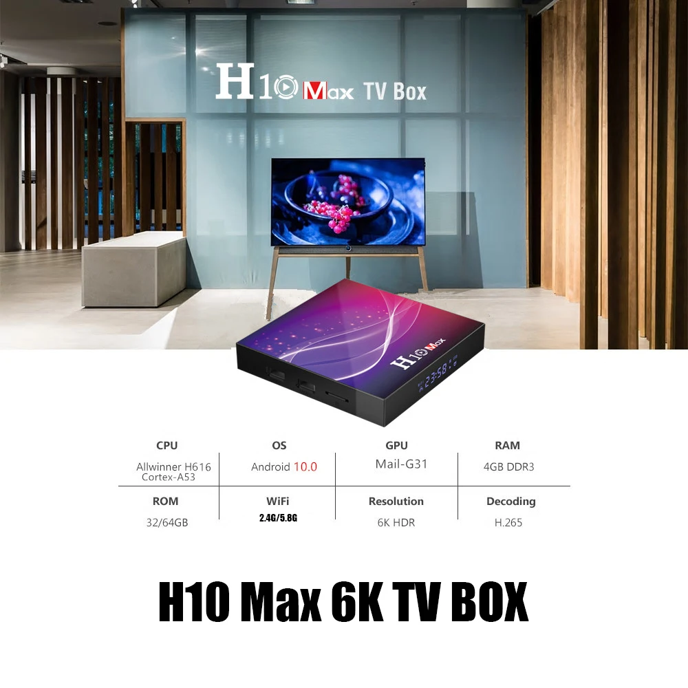 6K TV Box H10 MAX أندرويد 10 Tvbox H616 رباعية النواة 4GB 32GB 64GB 2.4G 5G واي فاي BT4.0 USB3.0 دعم 6K * 4K H.265 الذكية ميديا بلاير