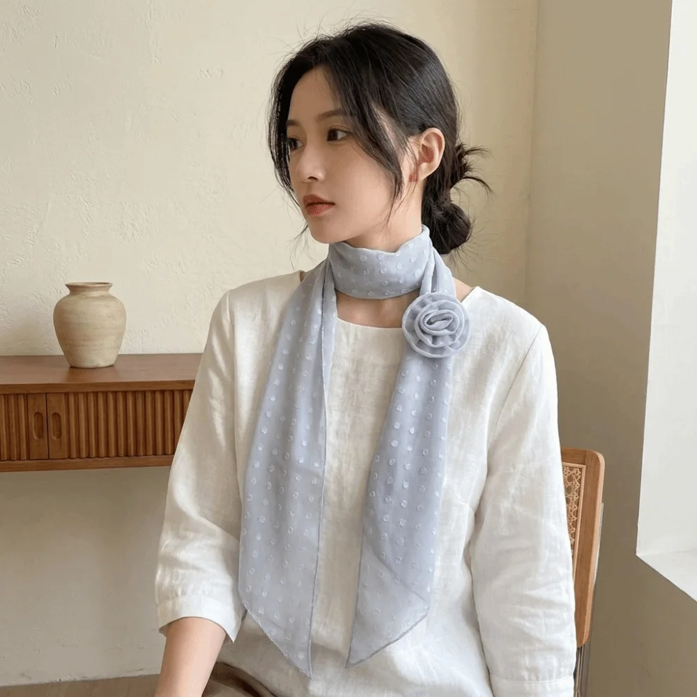 

Bow Ties Polka Dots Scarf Cravat Thin Flower Long Silk Scarf Narrow Korean Style Long Ribbon Scarves