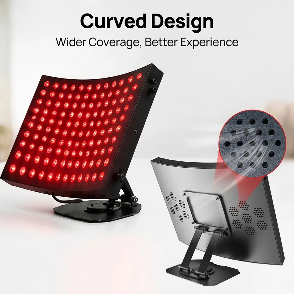 Red Light Therapy Panel 120 LEDs 660nm 850nm Dual Chip LED Curved Desktop Light Lamp Adjustable Brightness Timer Pulse