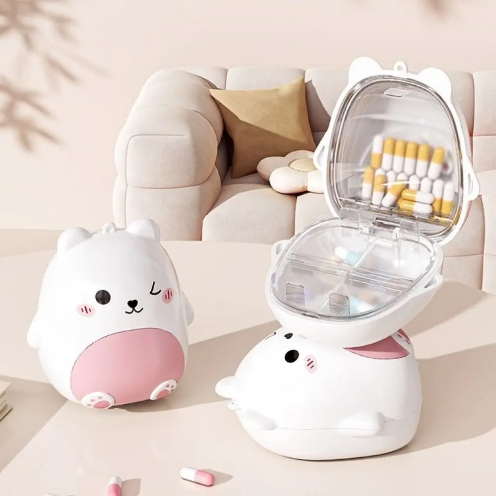 

Portable Plastic Cartoon Bear Pill Box Sealed 5-Compartment Mini Pill Case Leak-proof Lightweight Medicines Dispenser Going Out