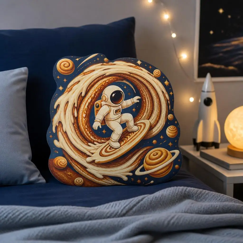 Astronaut Surfing Galaxy Shaped Throw Pillow Space Surfer Cushion Stuffed Decorative Pillow for Sofa Home Decor Gift