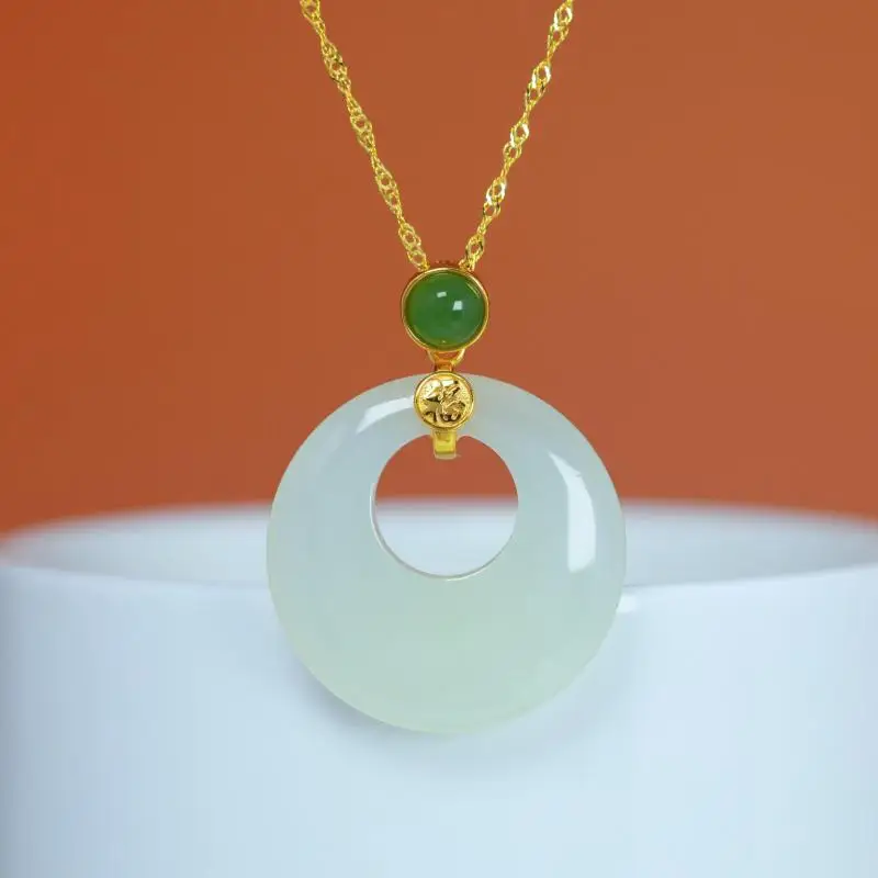 Genuine China Nephrite Stone White Hetian Jade Donut Pendant 925 Silver Necklace Women Certified Jewelry For Girlfriend Mom Gift