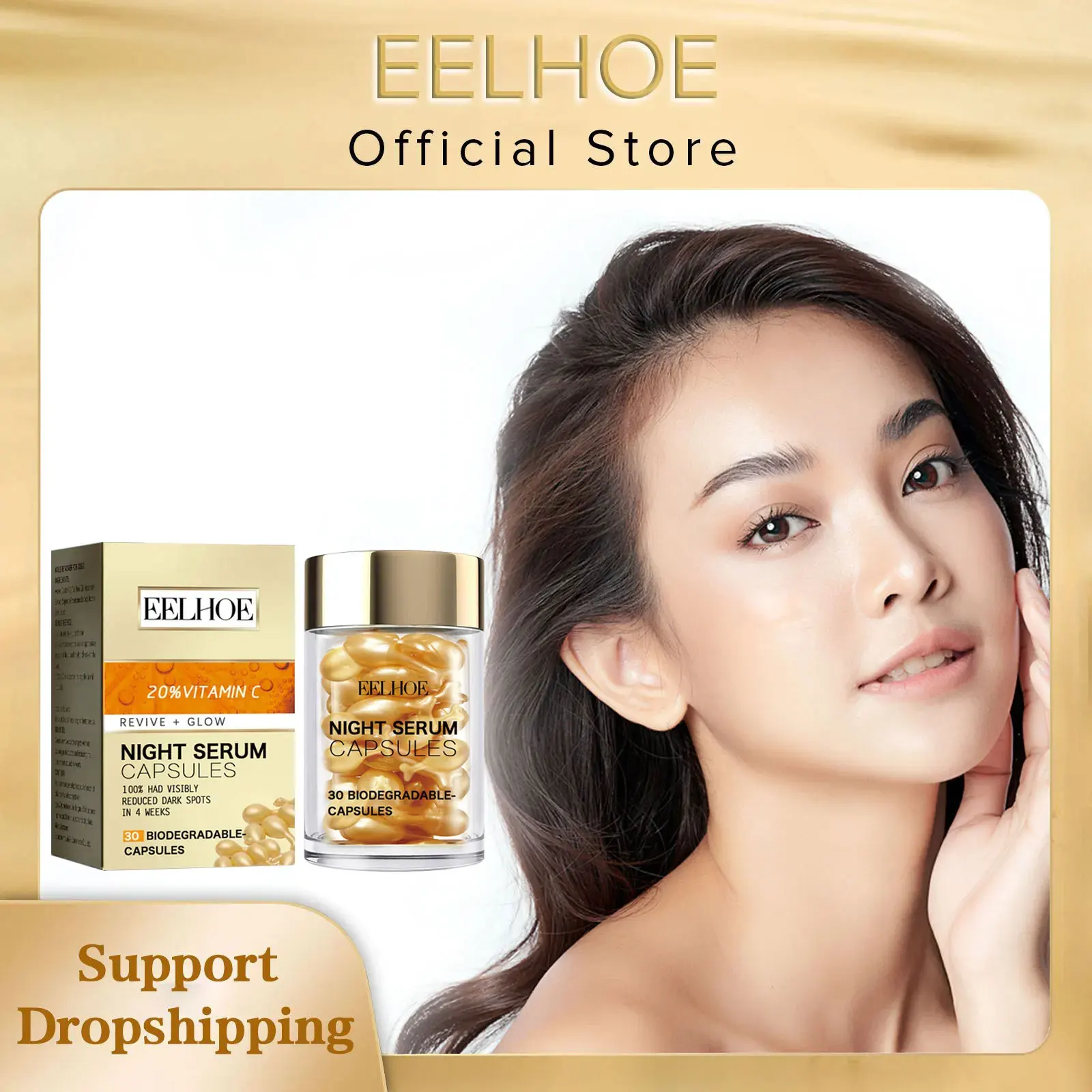 EELHOE Vitamin C Anti Aging Capsules Firming Wrinkle Removal Tightening Moisturizing Freckles Whitening Remove Dark Spots Serum