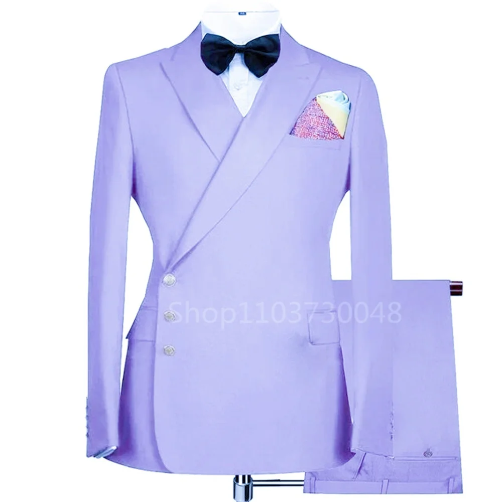 أنيقة الصلبة 2 قطعة الرجال سهرة رسمية الأعمال الزفاف العريس سترة مزدوجة الصدر مع الذروة التلبيب والسراويل