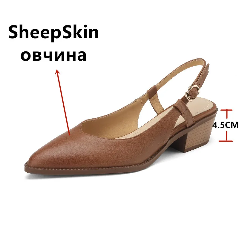 FEDONAS kobiety sandały Pointed Toe grube obcasy czółenka z naturalnej skóry biuro wiosna lato moda zwięzłe pantofle buty kobieta