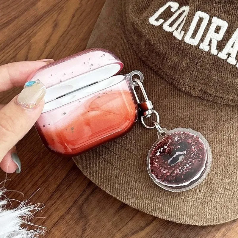 Funda de silicona con gradiente transparente color rosa café a la moda para airpods 4 3 2 1 pro pro 2 funda protectora para auriculares colgante de galletas encantadoras