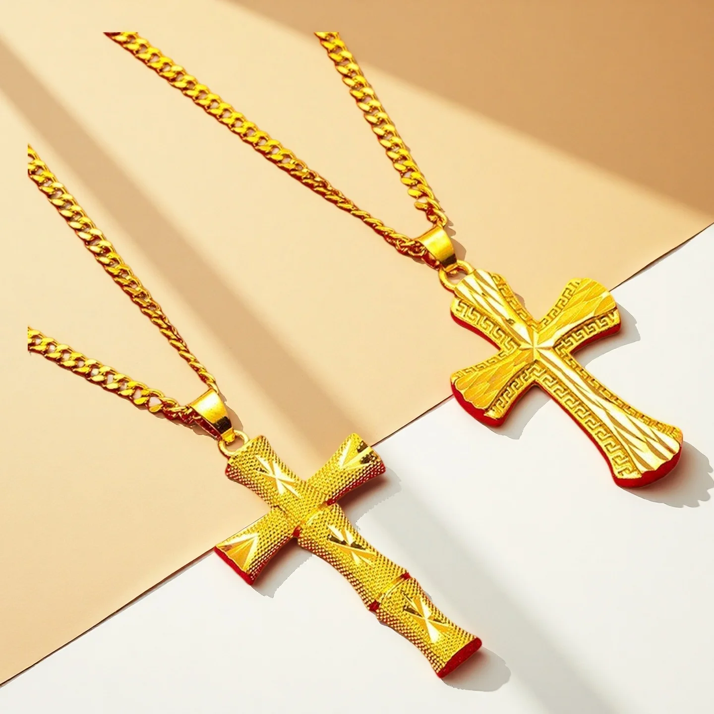 9999 24K genuine gold classic men's and women's dominant cross necklace men's and women's chain cross gold jewelry pendant