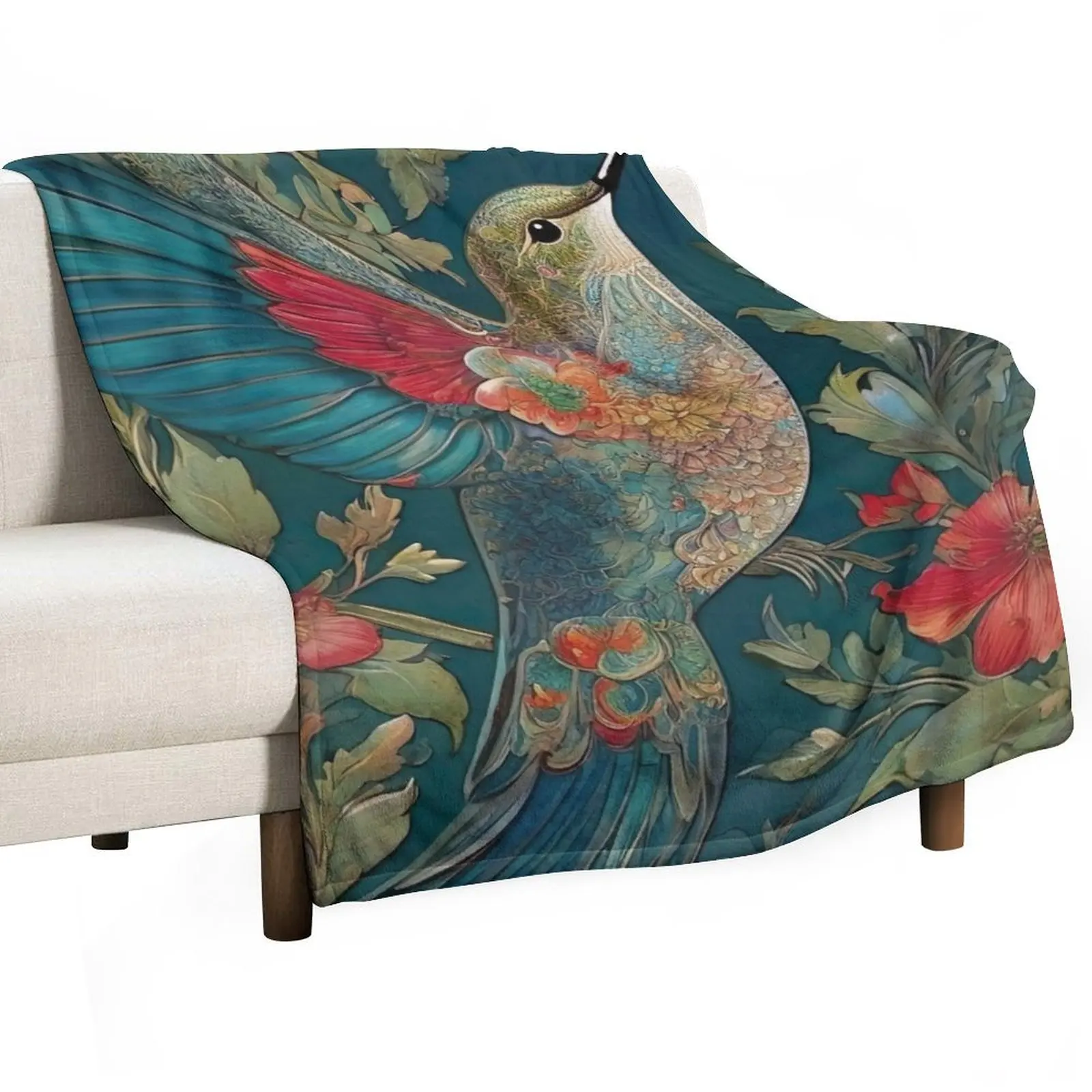 William Morris Hummingbird Artistry Throw Blanket Personalized Gift Soft Plush Plaid Blankets