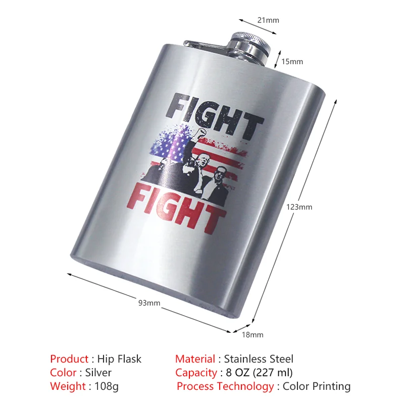 2024 USA president Donald Trump Gift MAGA Whisky Vodka Metal Stainless Steel Hip Flask Flagon Custom Photo DIY Color Printing