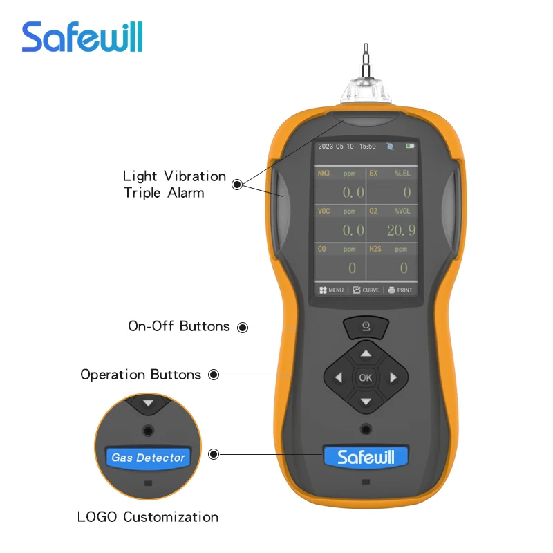 Moniteur de gaz d'argon OEM Safewill avec pompe 6 en un détecteur de gaz multi portable ES60A pour NO2 et NO