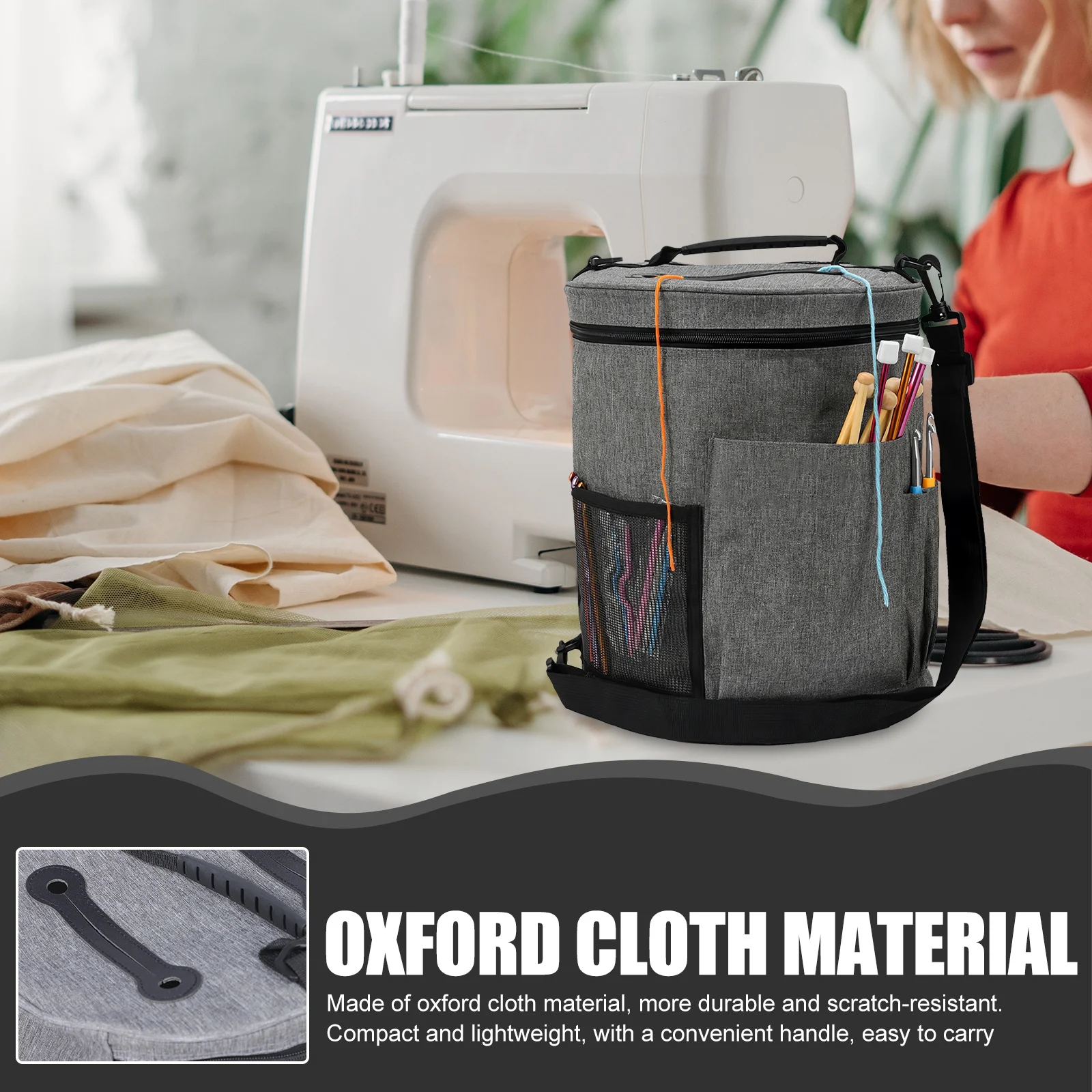 

Oxford Cloth Yarn Storage Organizer Bag Compact Lightweight Crochet Tool Container Baseball Bucket Cover For Knitting Wool