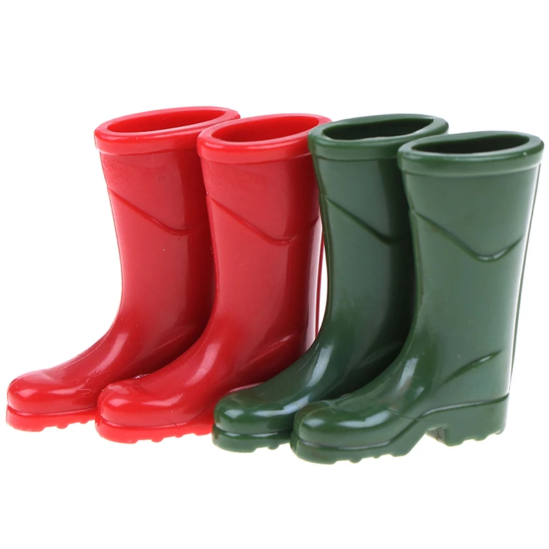 

1Pairs 1/12 Scale Dollhouse Miniature Rubber Rain Boots Home Garden Yard Decoration Dolls Accessories Green Red