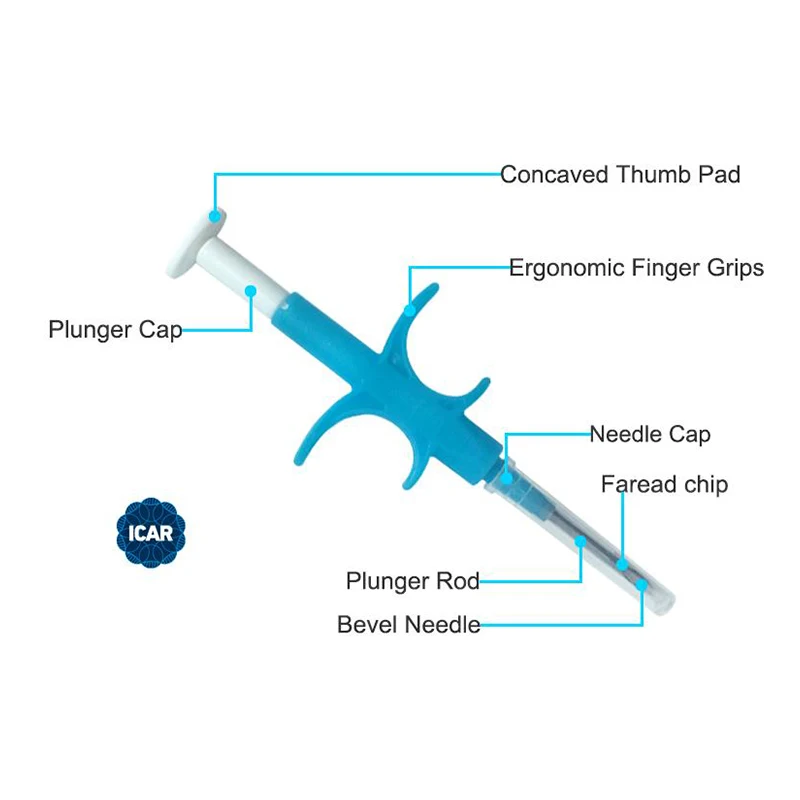 주사기가 있는 주입식 동물 온도 칩, 반려동물 개, 고양이, 소, 염소 바이오 유리, ISO11784/85 FDX-B, 134.2KHz, 2.12x12mm