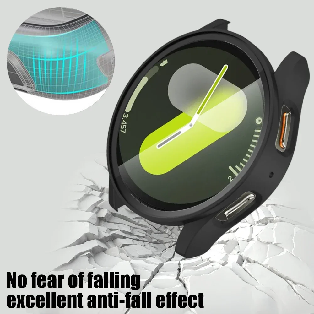 2 in 1 Case for Samsung Galaxy Watch 7 40mm 44mm Anti-fall Bumper with Tempered Glass Screen Protector Cover Full Protection