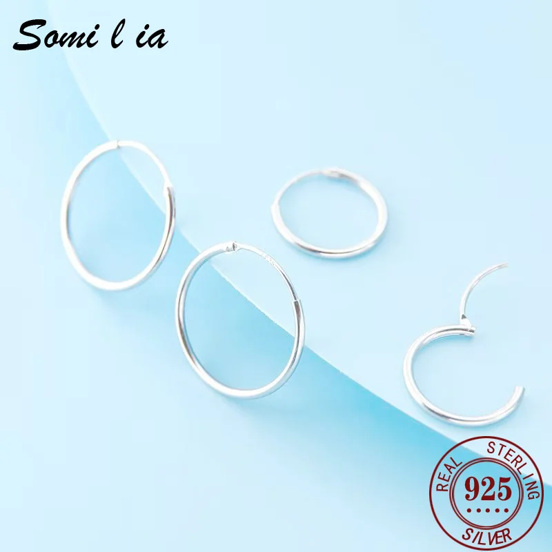 SOMILIA 925 Sterling Silver Hoop Earrings for Women and Man 18ＫGolden Plated Real Money Jewelry 1.2mm Fashion Earrings 10-20MM