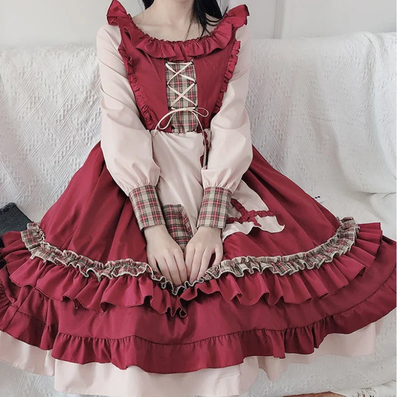 Robe Lolita Gothique Rouge pour Bol, Costume Lolita Kawaii Doux et Japonais, Everak Rouge, 16% Op, Robe de Festival à Manches sulf