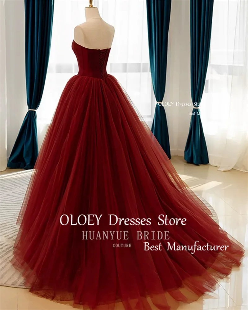 OLOEY-A Line Soft Tulle Vestidos De Noiva, Beads Bordados, Vestidos De Noite, Espartilho De Volta, Festa Formal, Querida Princesa, Vermelho Escuro