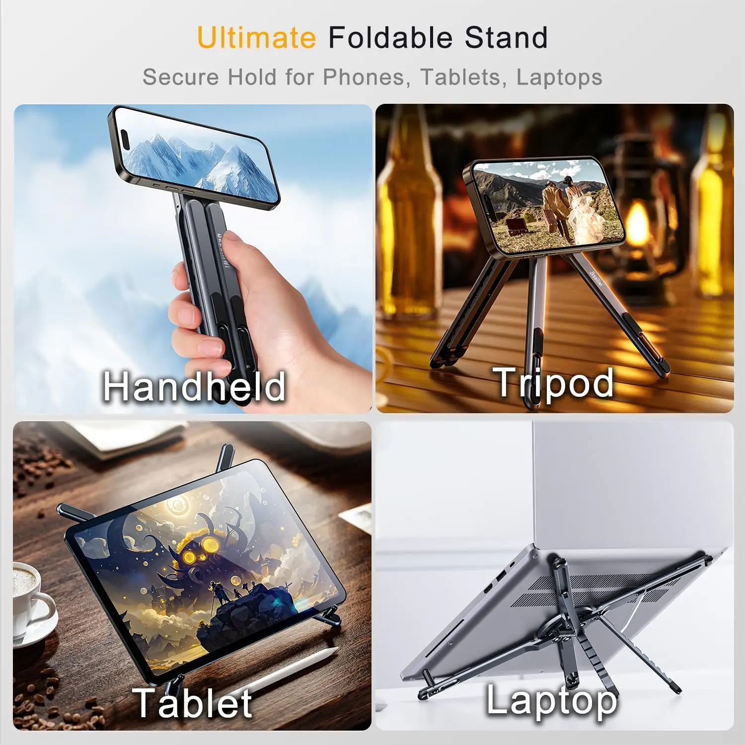 3 in 1 Magnetic Laptop Stand Portable Foldable Phone Holder Aluminum Alloy Ipad Holder for Travel for Desk Use view 3
