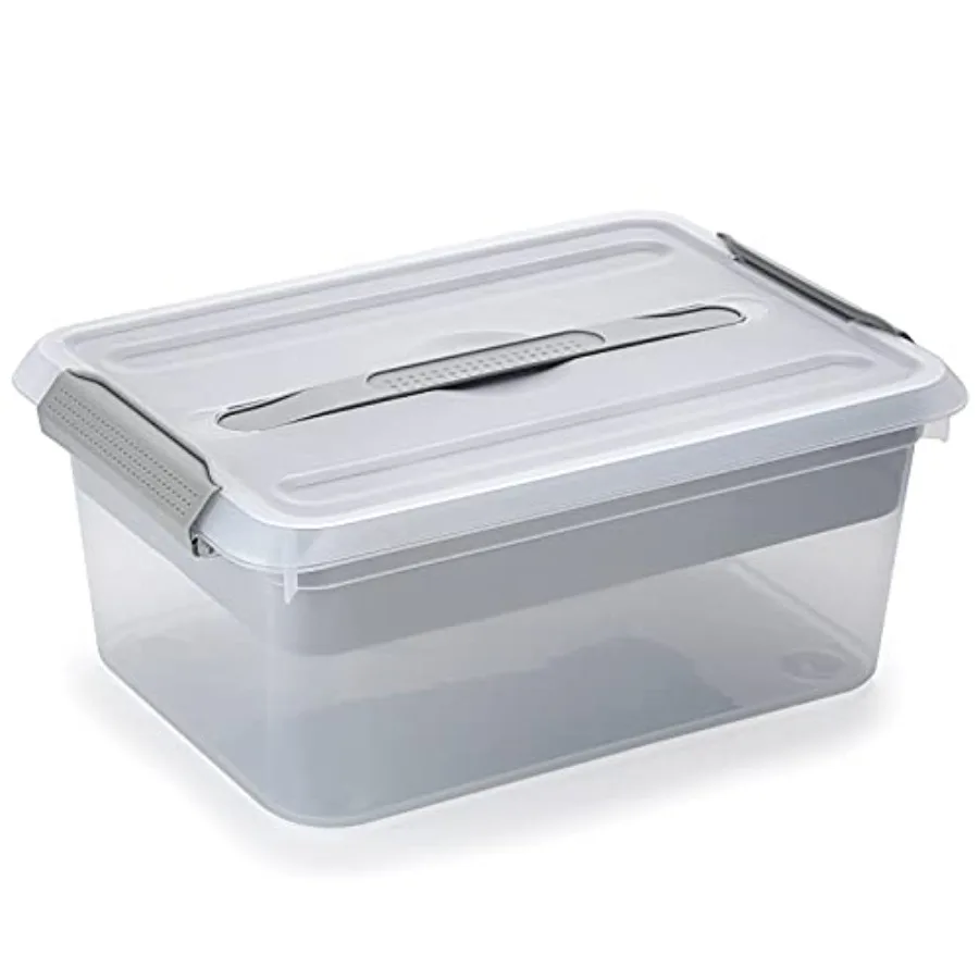 

Stack and Carry Box, Clear Plastic Storage Container Stackable Home Utility Box with Removable Tray Multi-Purpose Storage Bin f