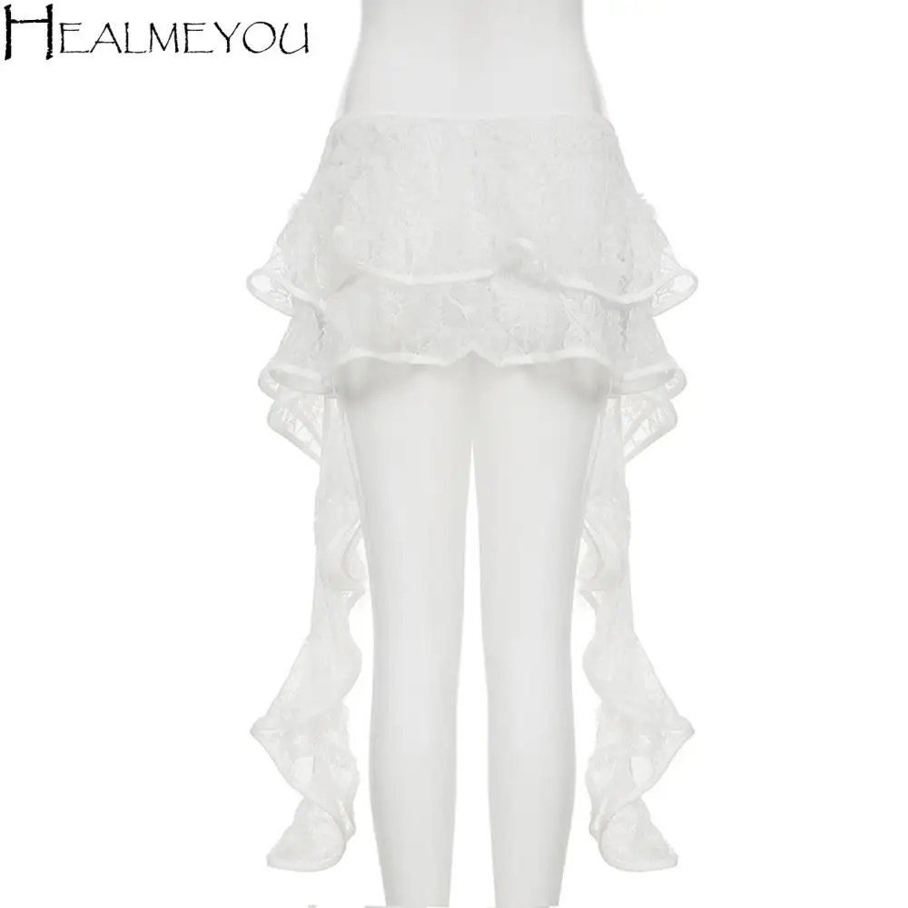 

Ribbon Tassels Layer Outfits Skirt White Lace Shirt Extender Lace Up Hip Scarf Sweet Y2K Ruffled Edge Waistband Streetwear