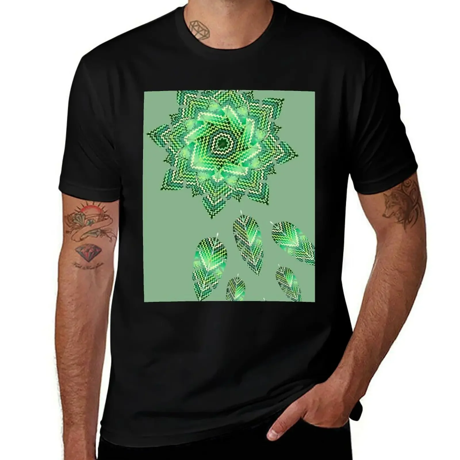 

ZIG- ZAG GREEN LEAF MANDALA #4 T-Shirt summer shirt cute tops Men's t-shirt