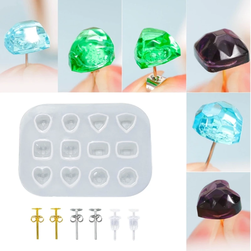 Ear Studs Resin Molds DIY Mini Heart Shaped Gem Ear Stud Decoration Earrings Silicone Mold UV Epoxy Resin Jewelry Making Tool