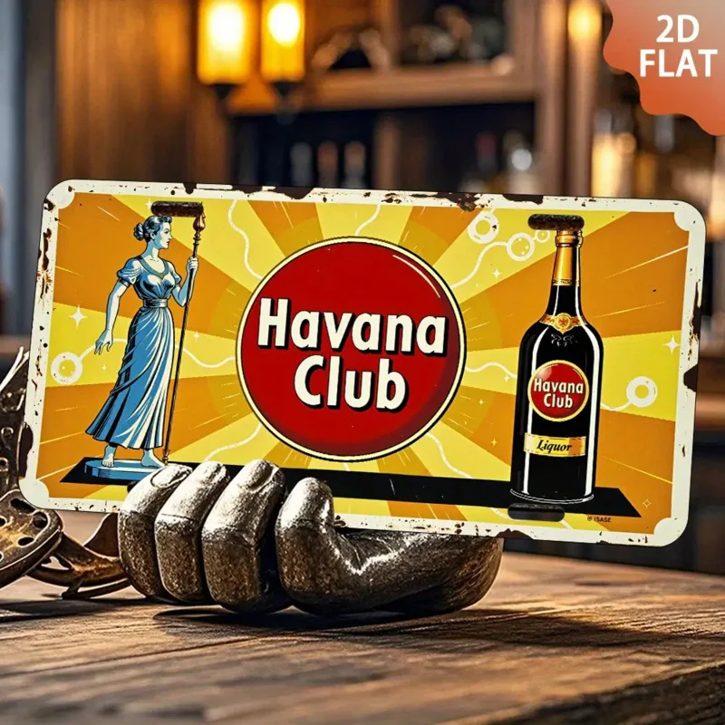 لافتة حائط ألومنيوم معدنية قديمة مكونة من قطعتين، مقاس 15.24 × 30.48 سم - تصميم مستوحى من نادي هافانا العتيق مع هافانا ليدي وفن الزجاجات #4