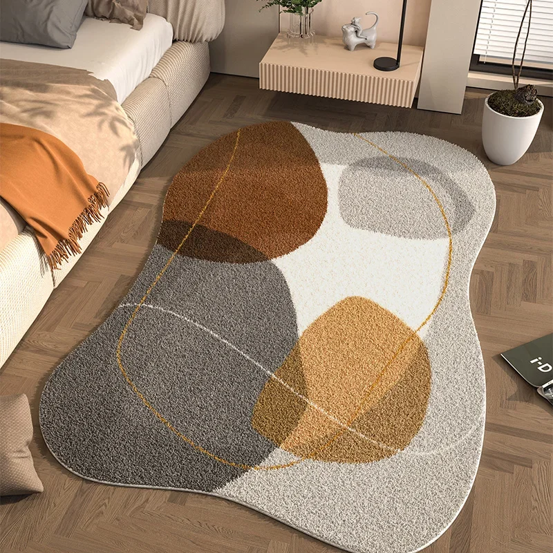 Cream Style Irregular Shaped Carpet Bedroom Bedside Fluffy Soft Thickened Carpets 2024 New Plush Room Living Room Large Area Rug