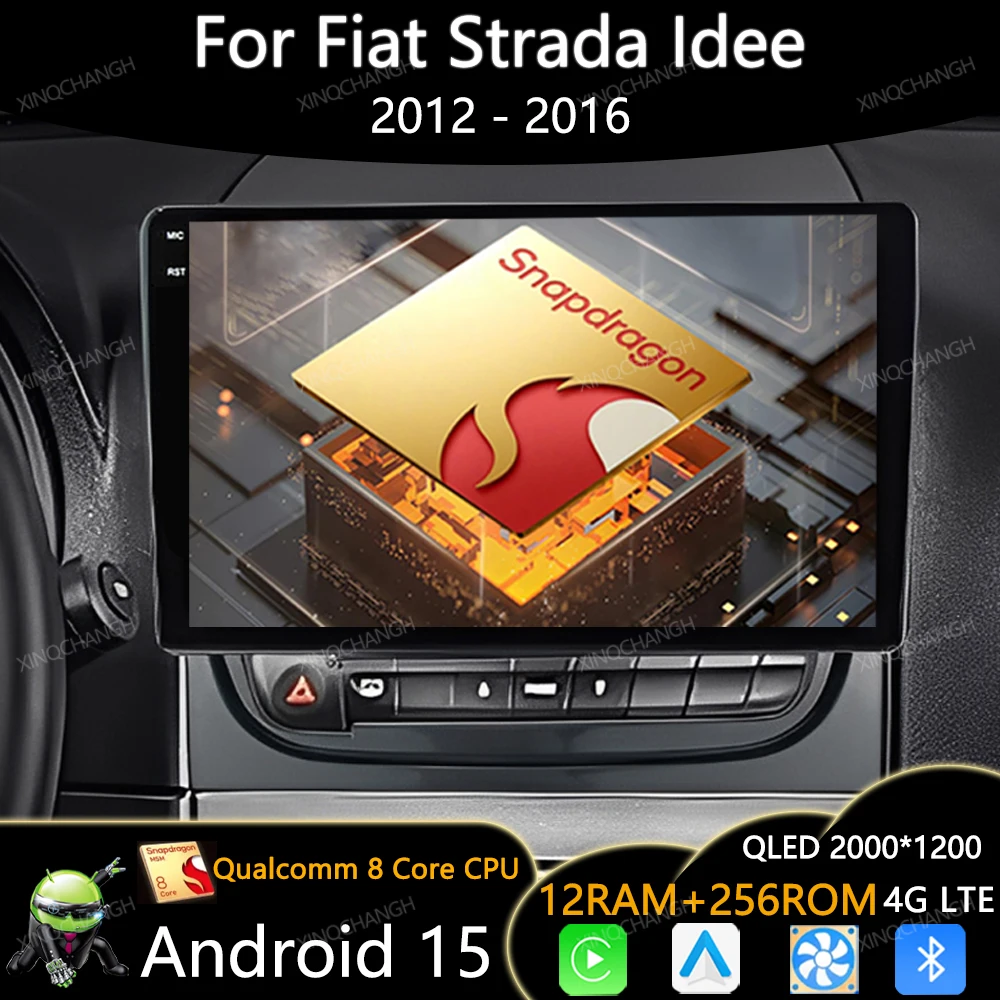 Rádio automotivo android 15 para fiat strada idéia 2012 - 2016 4g wifi gps reprodutor de vídeo multimídia unidade principal qled qualcomm 2din bt bt gps