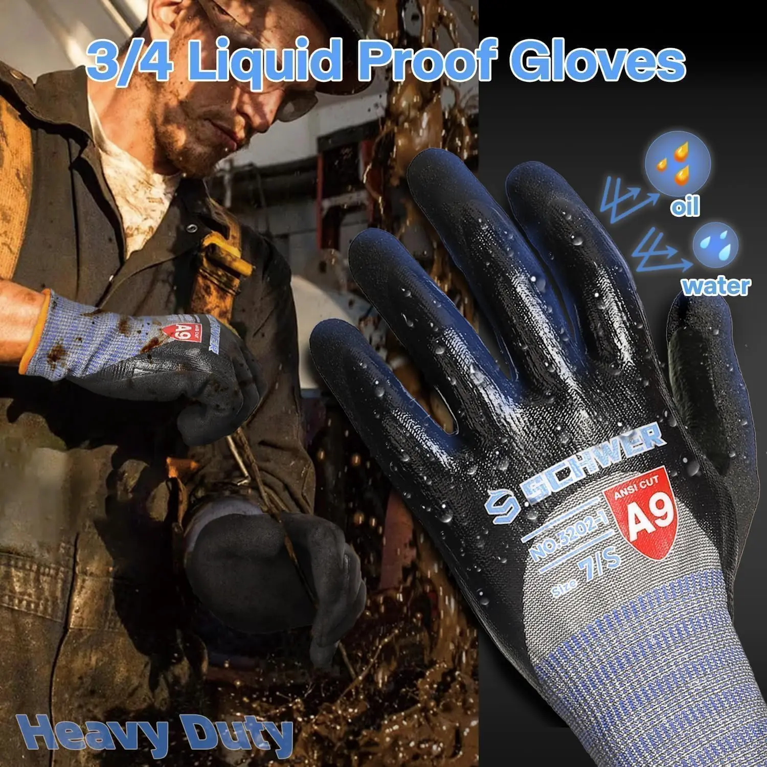 ANSI A9 Cut Resistant Gloves, 18 Gauge Double Dipped Nitrile, Waterproof & Oil Proof, Anti Slip, Touch Screen, Black, L - view 6
