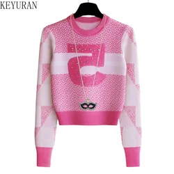 Sweter z diamentowymi koralikami damski jesienno-zimowy z okrągłym dekoltem z długim rękawem dziergane swetry sweter Sueter Mujer Pull Femme