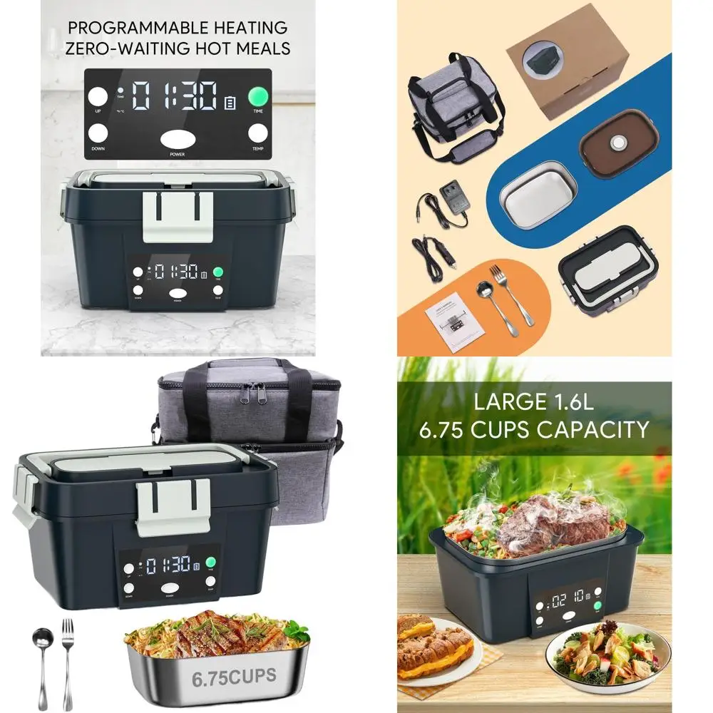 

Ланч-бокс с подогревом на батарейках емкостью 16000 мАч, зеленая изолированная подогреватель еды 1,6 л с сумкой для переноски для взрослых