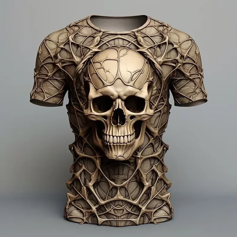 Spider Print Street Designer Skeleton Men 3d Printed T-shirt Men\'s Everyday Casual Short Sleeve Top Loose Oversized Sweatshirt