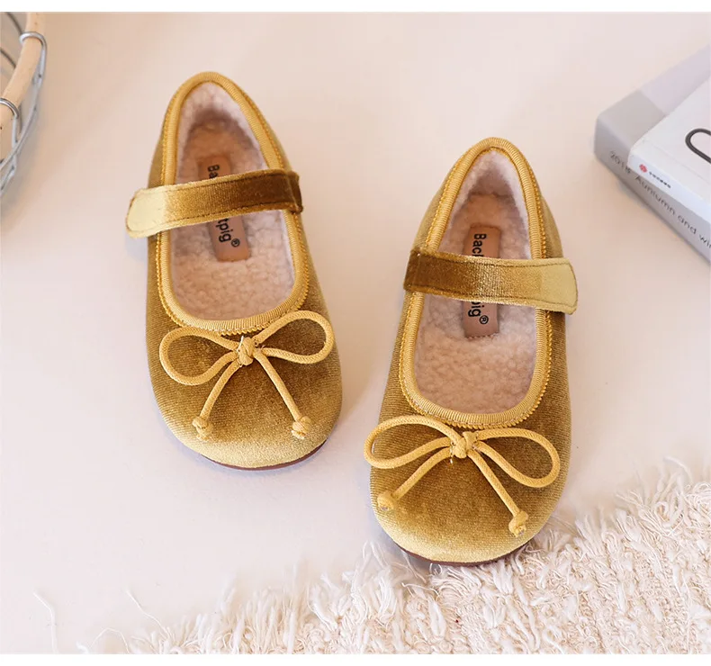 

Baby Girls Fashion Casual Shoes Winter Cute Bow Velvet Warm Artificial Lamb Wool Kids Flats Children's School Shoes