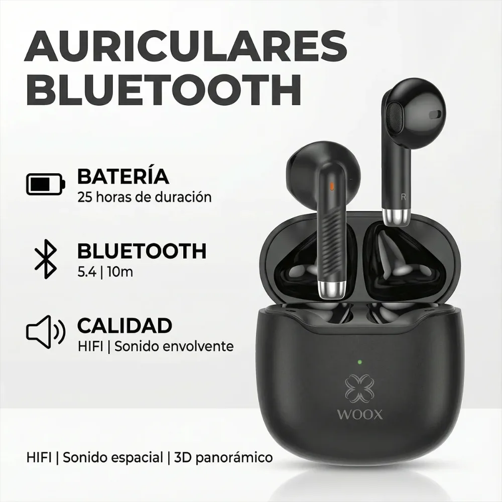 Woox Mini auriculares inalámbricos TWS, auriculares estéreo con caja de carga, auriculares para llamadas telefónicas Buetooth